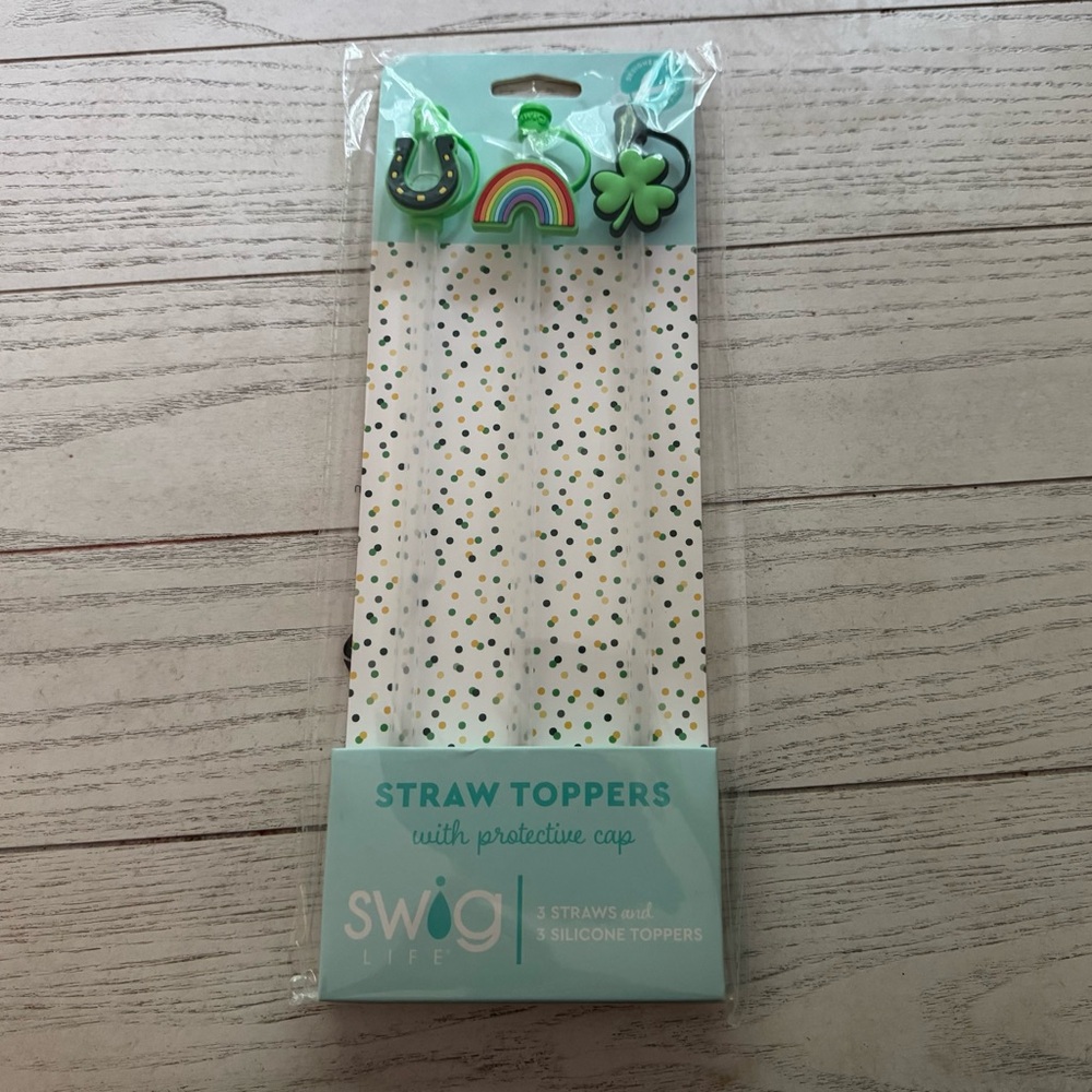 Swig Life Straw Toppers with Protective Cap - Green and White